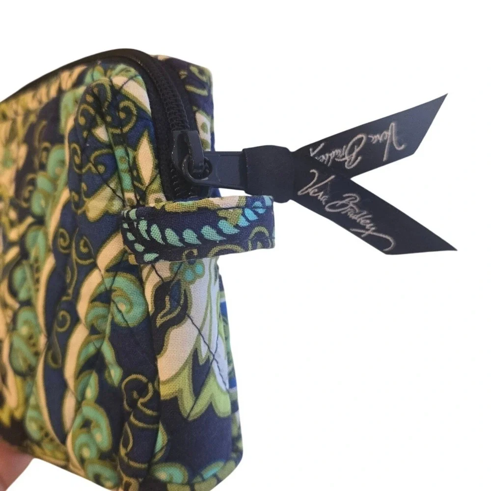 Vera‎ Bradley Cosmetic Bag Makeup Pouch Quilted Paisley Blue Green Boho Grandma